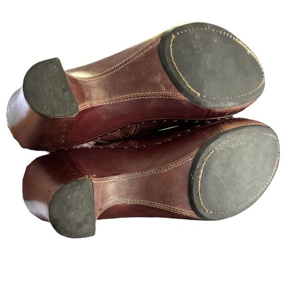 Frye Women's Charlotte Brown Leather Heeled Mule Clogs Size 8.5 boho - Picture 13 of 16